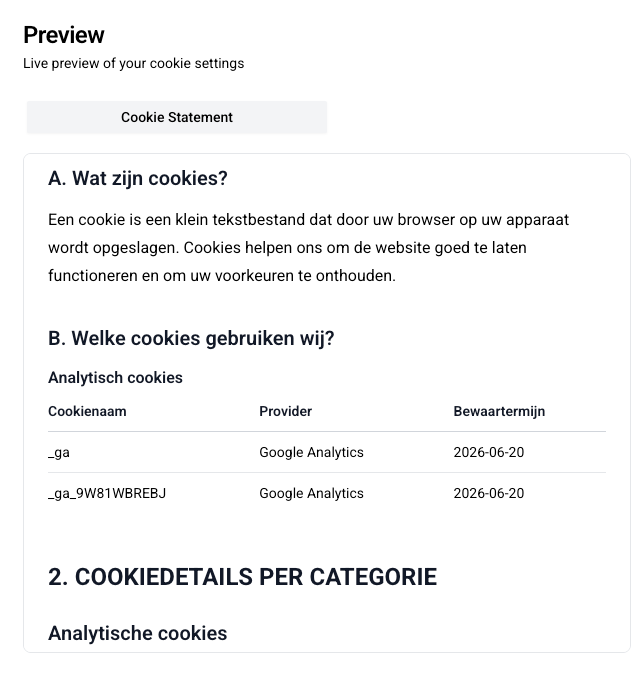 Cookie Beheer Dashboard